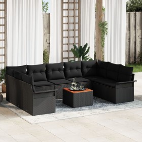 Juego de Sofá de Jardín de 10 Piezas con Cojines Negro Poliratán Acacia de , Sofás de exterior - Ref: Foro24-3347373, Precio:...
