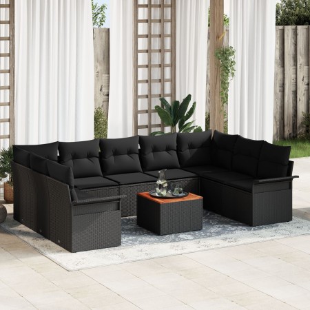 Juego de Sofá de Jardín de 10 Piezas con Cojines Negro Poliratán Acacia de , Sofás de exterior - Ref: Foro24-3347373, Precio:...