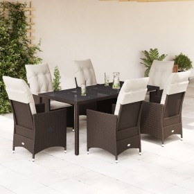 Set comedor de jardín 7 pzas con cojines ratán sintético marrón en Conjuntos de jardín | Comprar online en Foru.es