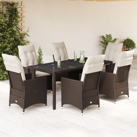 Set comedor de jardín 7 pzas con cojines ratán sintético marrón en Conjuntos de jardín | Comprar online en Foru.es