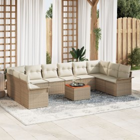 Conjunto de Sofás de Jardín de 11 Piezas con Cojines Beige Ratán Sintético Acacia de , Sofás de exterior - Ref: Foro24-334737...