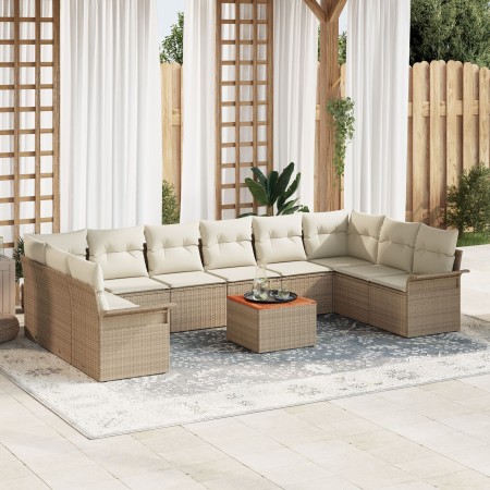 Conjunto de Sofás de Jardín de 11 Piezas con Cojines Beige Ratán Sintético Acacia de , Sofás de exterior - Ref: Foro24-334737...