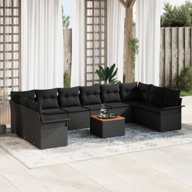 Conjunto de Sofás de Jardín de 11 Piezas con Cojines Negro Poliratán Acacia de , Sofás de exterior - Ref: Foro24-3347380, Pre...