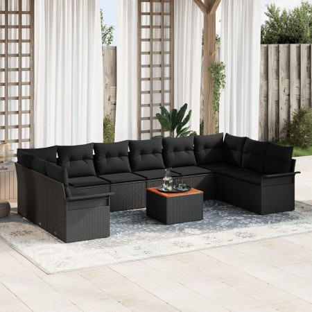 Conjunto de Sofás de Jardín de 11 Piezas con Cojines Negro Poliratán Acacia de , Sofás de exterior - Ref: Foro24-3347380, Pre...