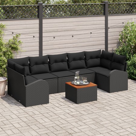 Conjunto de Sofá de Jardín de 8 Piezas con Cojines Negros de Polirratán Acacia de , Sofás de exterior - Ref: Foro24-3347548, ...