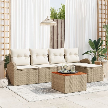 Conjunto de Sofá de Jardín de 6 piezas con Cojines Beige de Poliratán Acacia de , Sofás de exterior - Ref: Foro24-3347568, Pr...