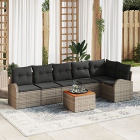 Conjunto de Sofá de Jardín de 7 Piezas con Cojines Gris Poli Ratán Acacia de , Sofás de exterior - Ref: Foro24-3347587, Preci...