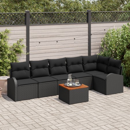 Conjunto de Sofás de Jardín de 7 Piezas con Cojines Negro Poliratán Acacia de , Sofás de exterior - Ref: Foro24-3347590, Prec...