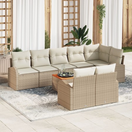 Conjunto de Sofás de Jardín de 9 piezas con Cojines Beige de Polirratán Acacia de , Sofás de exterior - Ref: Foro24-3347596, ...
