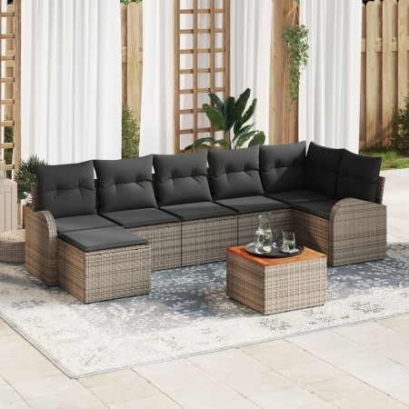 Conjunto de Sofás de Jardín de 8 Piezas con Cojines Gris Poliratán Acacia de , Sofás de exterior - Ref: Foro24-3347608, Preci...