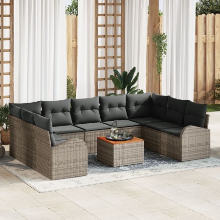 Conjunto de Sofás de Jardín de 10 Piezas con Cojines Gris Poliratán Acacia de , Sofás de exterior - Ref: Foro24-3347622, Prec...