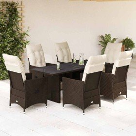 Set comedor de jardín 7 pzas con cojines ratán sintético marrón en Conjuntos de jardín | Comprar online en Foru.es