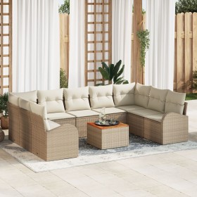 Juego de Sofá de Jardín de 10 Piezas con Cojines Beige Ratán Sintético Acacia de , Sofás de exterior - Ref: Foro24-3347624, P...