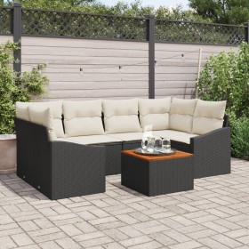 Conjunto de Sofás de 7 Piezas con Cojines Negros de Ratan Poliéster y Acacia de , Sofás de exterior - Ref: Foro24-3347782, Pr...