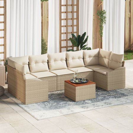 Conjunto de Sofá de Jardín de 8 Piezas con Cojines Beige de Ratán Poliéster de , Sofás de exterior - Ref: Foro24-3347799, Pre...