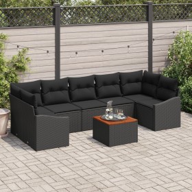 Juego de sofá de jardín Conjunto de 8 Negro Ratán y madera de , Sofás de exterior - Ref: Foro24-3347800, Precio: 528,03 €, De...