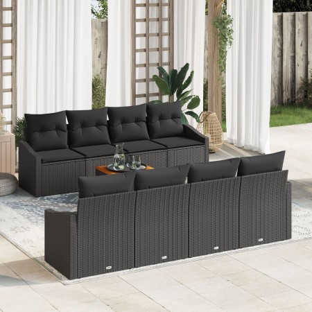 Juego de Sofás de Jardín de 9 Piezas con Cojines de Ratán Negro y Acacia de , Sofás de exterior - Ref: Foro24-3347807, Precio...