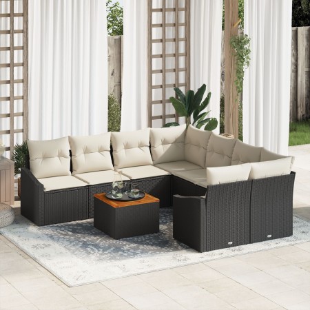 Conjunto de Sofá de Jardín de 9 Piezas con Cojines Negro Poliratán Acacia de , Sofás de exterior - Ref: Foro24-3347810, Preci...