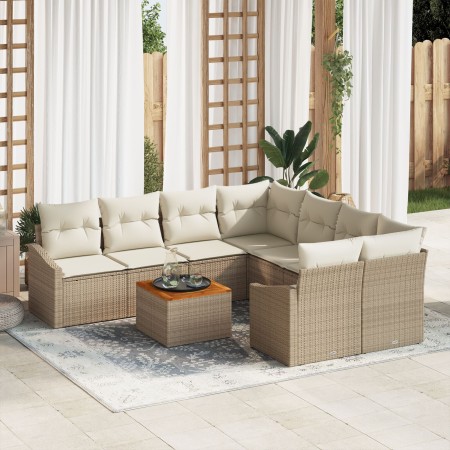 Juego de Sofá de Jardín de 9 Piezas con Cojines Beige Poliratán Acacia de , Sofás de exterior - Ref: Foro24-3347813, Precio: ...