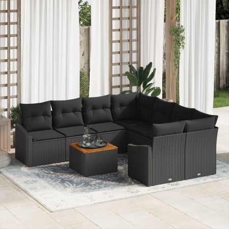 Conjunto de Sofá de Jardín de 9 Piezas con Cojines Ratan Negro de , Sofás de exterior - Ref: Foro24-3347814, Precio: 565,49 €...