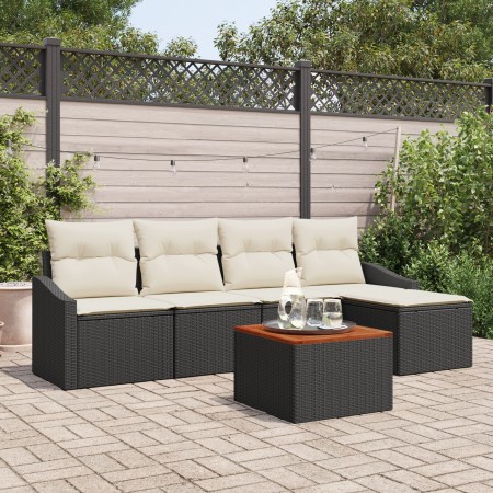 Conjunto de Sofás de Jardín de 6 Piezas con Cojines Negro Poliratán Acacia de , Sofás de exterior - Ref: Foro24-3347817, Prec...