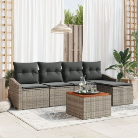 Juego de Sofá de Jardín de 6 Piezas con Cojines Gris Ratán Poliéster Acacia de , Sofás de exterior - Ref: Foro24-3347818, Pre...