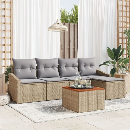Conjunto de Sofá de Jardín de 6 Piezas con Cojines Beige Ratán Sintético de , Sofás de exterior - Ref: Foro24-3347819, Precio...