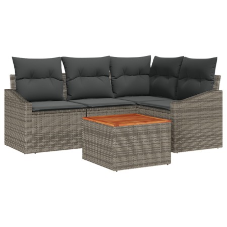 Juego de Sofá de 5 Piezas para Jardín con Cojines Gris Ratán Sintético Acacia de , Sofás de exterior - Ref: Foro24-3347825, P...