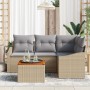 Conjunto de sofá de jardín de 5 piezas con cojines beige de ratán sintético de acacia de , Sofás de exterior - Ref: Foro24-33...