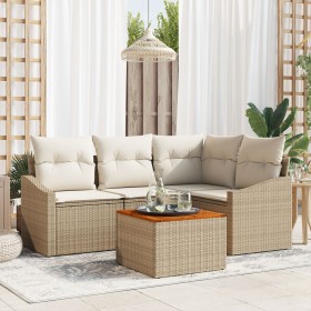 Conjunto de Sofá de Jardín de 5 Piezas con Cojines Beige Ratán Poliratán Acacia de , Sofás de exterior - Ref: Foro24-3347827,...