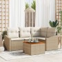Conjunto de Sofá de Jardín de 5 Piezas con Cojines Beige Ratán Poliratán Acacia de , Sofás de exterior - Ref: Foro24-3347827,...