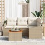 Conjunto de Sofá de Jardín de 5 Piezas con Cojines Beige Ratán Poliratán Acacia de , Sofás de exterior - Ref: Foro24-3347827,...
