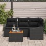 Set de Sofá de 5 Piezas con Cojines Negro Poliratán Acacia de , Sofás de exterior - Ref: Foro24-3347828, Precio: 337,40 €, De...