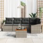 Conjunto de sofá de jardín de 6 piezas con cojines gris de poliratán de acacia de , Sofás de exterior - Ref: Foro24-3347832, ...