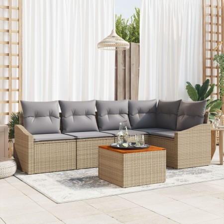 Juego de Sofá de Jardín de 6 Piezas con Cojines Beige Ratán Polietileno de , Sofás de exterior - Ref: Foro24-3347833, Precio:...