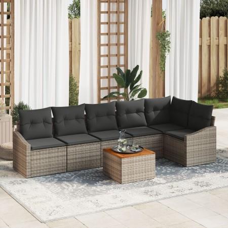 Conjunto de sofá de jardín de 7 piezas con cojines gris poliratán acacia de , Sofás de exterior - Ref: Foro24-3347839, Precio...