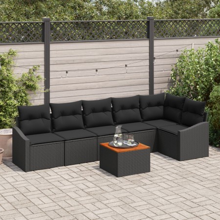 Conjunto de Sofá de Jardín de 7 Piezas con Cojines Negro Poliratán Acacia de , Sofás de exterior - Ref: Foro24-3347842, Preci...