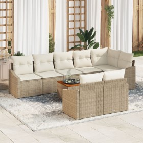 Juego de sofás de jardín de 9 piezas con cojines beige ratán poliéster acacia de , Sofás de exterior - Ref: Foro24-3347848, P...