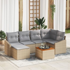 Conjunto de Sofá de Jardín de 7 Piezas con Cojines Beige de Ratán Polipropileno de Acacia de , Sofás de exterior - Ref: Foro2...