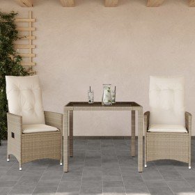 Sillas y mesita de jardín 3 piezas ratán sintético cojín beige en Conjuntos de jardín | Comprar online en Foru.es