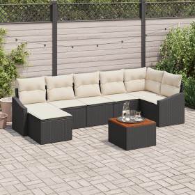 Set de Sofá de Jardín de 8 Piezas con Cojines Negros de Poliratán y Acacia de , Sofás de exterior - Ref: Foro24-3347859, Prec...