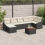 Set de Sofá de Jardín de 8 Piezas con Cojines Negros de Poliratán y Acacia de , Sofás de exterior - Ref: Foro24-3347859, Prec...