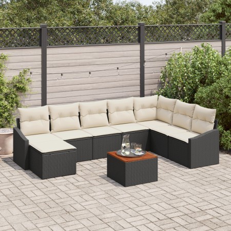 Conjunto de Sofás de Jardín de 9 Piezas con Cojines Negros de Poliratán Acacia de , Sofás de exterior - Ref: Foro24-3347866, ...