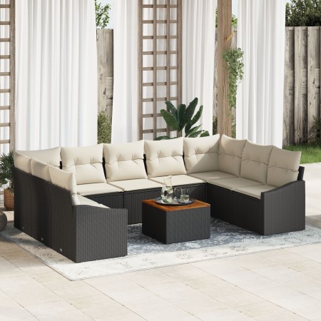 Juego de Sofás de Jardín de 10 Piezas con Cojines Negro Poliratán Acacia de , Sofás de exterior - Ref: Foro24-3347873, Precio...