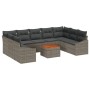 Conjunto de Sofás de Jardín de 10 Piezas con Cojines Gris Polirratán Acacia de , Sofás de exterior - Ref: Foro24-3347874, Pre...