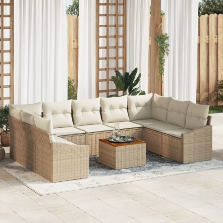 Conjunto de Sofá de Jardín de 10 Piezas con Cojines Beige Ratán Poliratán Acacia de , Sofás de exterior - Ref: Foro24-3347876...