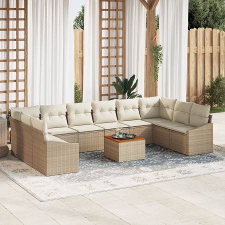 Juego de Sofá de Jardín de 11 Piezas con Cojines Beige Poliratán Acacia de , Sofás de exterior - Ref: Foro24-3347883, Precio:...
