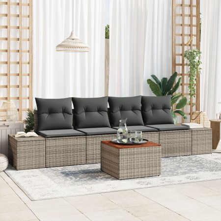 Conjunto de Sofá de Jardín de 5 Piezas con Cojines Gris Poliratán Acacia de , Sofás de exterior - Ref: Foro24-3347888, Precio...