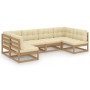 Set de muebles de jardín 6 pzs cojines madera pino marrón miel de vidaXL, Conjuntos de jardín - Ref: Foro24-3077177, Precio: ...