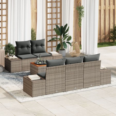 Set de Sofás de Jardín de 6 Piezas con Cojines Gris Ratán Polimérico Acacia de , Sofás de exterior - Ref: Foro24-3347895, Pre...